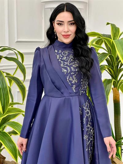 Ğögüs Drape Taş İşleme Abiye 1200 Lacivert