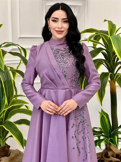 Ğögüs Drape Taş İşleme Abiye 1200 Lila