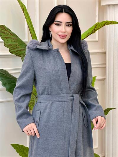 Gögüs Fermuar Detay Kaşe Manto 8217 t-24 Gri