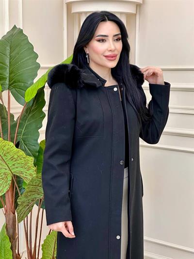 Gögüs Fermuar Detay Kaşe Manto 8217 t-24 Siyah