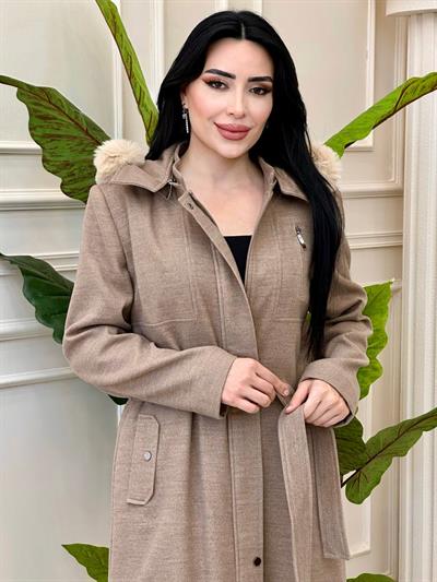 Gögüs Fermuar Detay Kaşe Manto 8217 t-24 Vizon