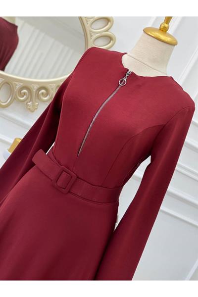 Gögüs Fermuarlı Penye Elbise 3228 Bordo