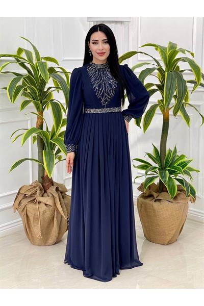 Gögüs İşleme Abiye 17925 Lacivert