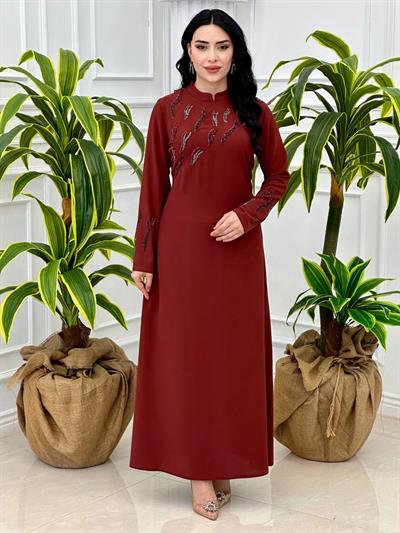 Gögüs Kol İşleme Krep Elbise 875 T-24 Kiremit