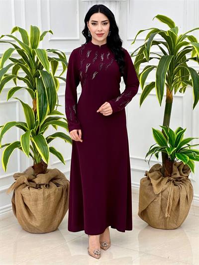 Gögüs Kol İşleme Krep Elbise 875 T-24 Mor