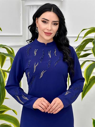 Gögüs Kol İşleme Krep Elbise 875 T-24 Saks