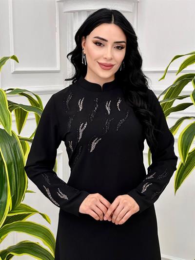 Gögüs Kol İşleme Krep Elbise 875 T-24 Siyah