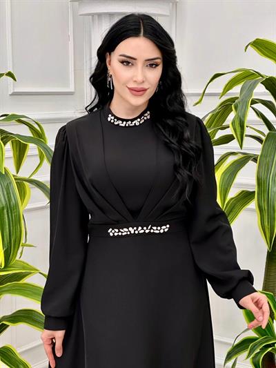 Gögüs Pile Balon Kol Elbise 5104 T-24 Siyah