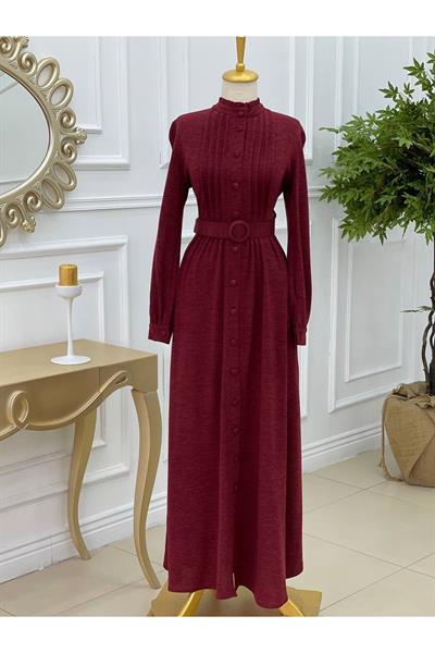 Gögüs Pile Örme Elbise 3214 Bordo