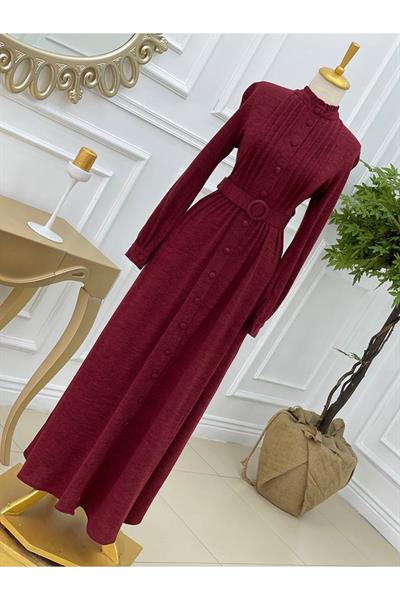Gögüs Pile Örme Elbise 3214 Bordo