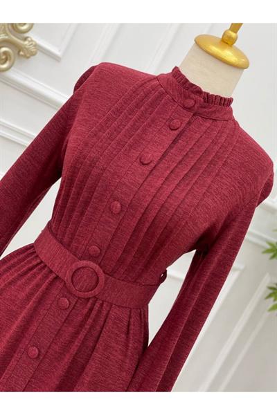 Gögüs Pile Örme Elbise 3214 Bordo