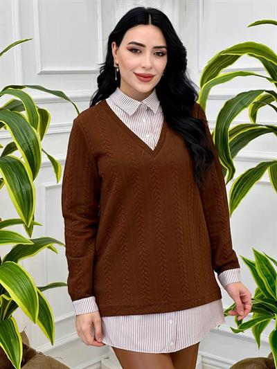 Gömlekli Tunik 7633-T24 Kahverengi
