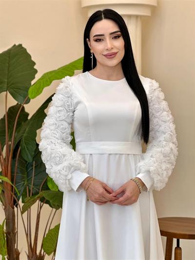 Gül Detay Saten Elbise 4661 T-25 Beyaz