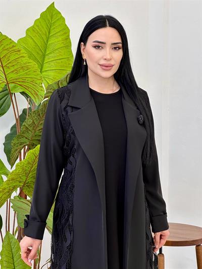 Güpür Detay Abaya Elbise 2120 Siyah