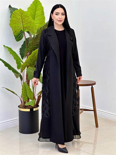 Güpür Detay Abaya Elbise 2120 Siyah