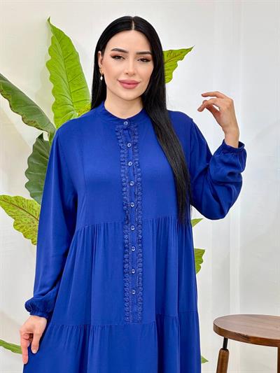Güpür Detay Düğmeli Elbise 4423 T-25 Lacivert
