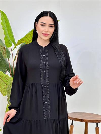 Güpür Detay Düğmeli Elbise 4423 T-25 Siyah