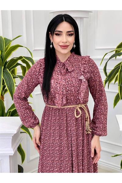 Hasır Örğü Kemer Elbise 1155 Rose