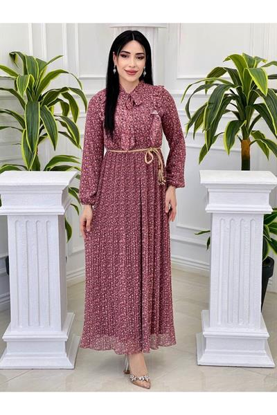 Hasır Örğü Kemer Elbise 1155 Rose