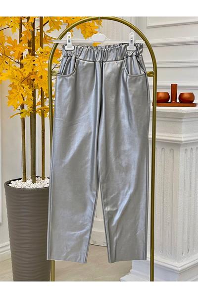 Havuç Kesim Deri Pantolon 18135 Gri