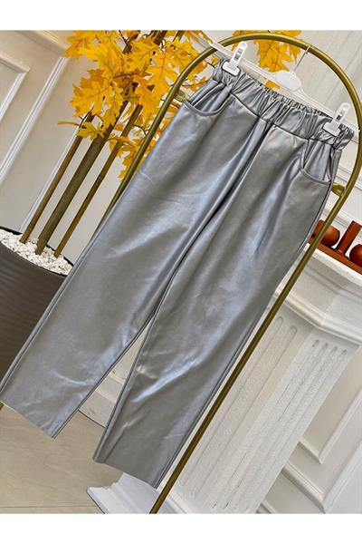 Havuç Kesim Deri Pantolon 18135 Gri