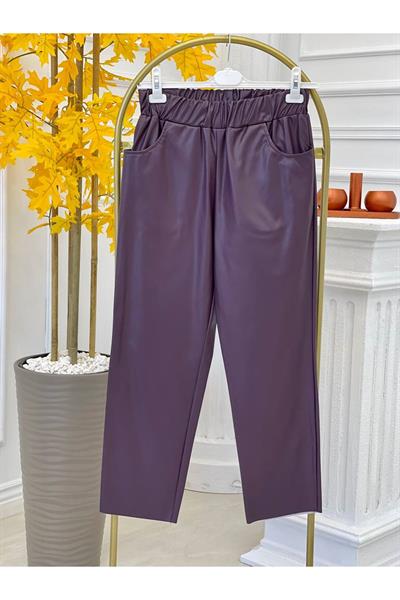 Havuç Kesim Deri Pantolon 18135 Mor