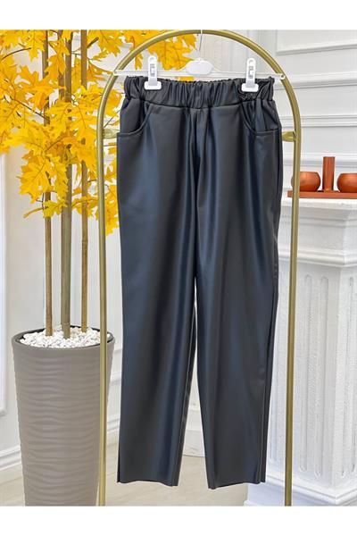 Havuç Kesim Deri Pantolon 18135 Siyah