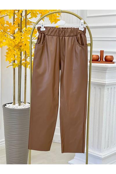 Havuç Kesim Deri Pantolon 18135 Taba