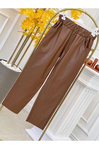 Havuç Kesim Deri Pantolon 18135 Taba