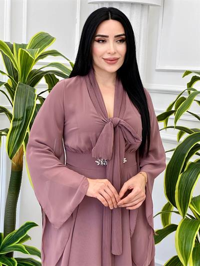 Hürrem Kol Florlı Şifon Elbise 0385 t-024 Rose