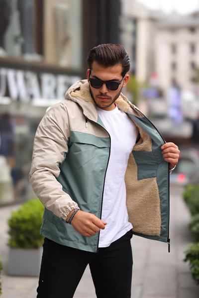 İçi Kürklü Yağmurluk Mont 1310 T-24 Bej Su Mavisi