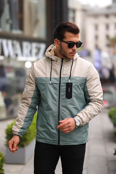 İçi Kürklü Yağmurluk Mont 1310 T-24 Bej Su Mavisi