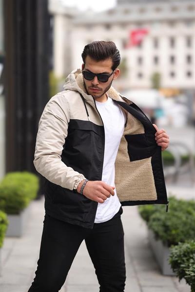 İçi Kürklü Yağmurluk Mont 1310 T-24 Bej Siyah