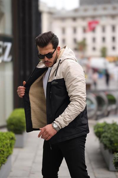 İçi Kürklü Yağmurluk Mont 1310 T-24 Bej Siyah