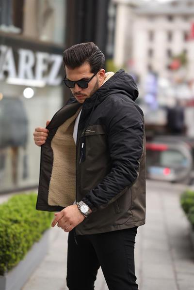 İçi Kürklü Yağmurluk Mont 1310 T-24 Siyah Haki