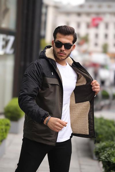 İçi Kürklü Yağmurluk Mont 1310 T-24 Siyah Haki