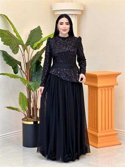 İkili Görünümlü İşlemeli Abiye 5452 T-25 Siyah