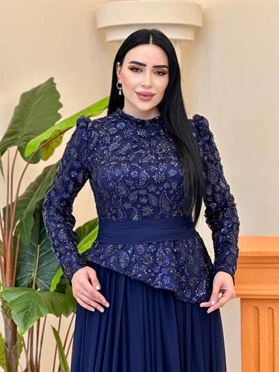 İkili Görünümlü İşlemeli Abiye 5452 T-25 Lacivert