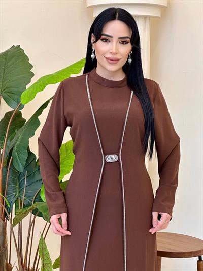 İkili Görünümlü Krep Elbise 925 T-24 Kahverengi