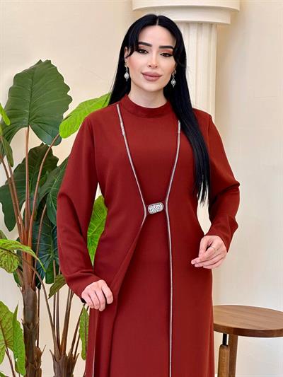 İkili Görünümlü Krep Elbise 925 T-24 Kiremit