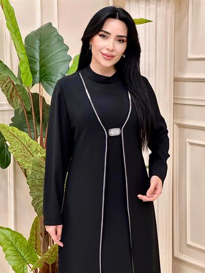 İkili Görünümlü Krep Elbise 925 T-24 Siyah
