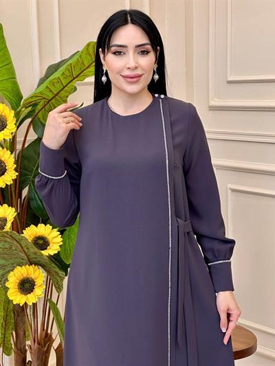 İnce Taşlı Bağlama Pardesü 8005 p025 Gri