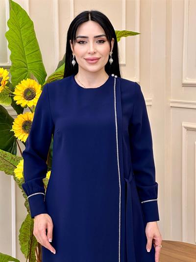 İnce Taşlı Bağlama Pardesü 8005 p025 Lacivert