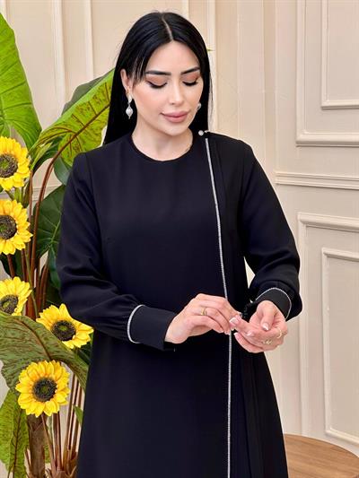 İnce Taşlı Bağlama Pardesü 8005 p025 Siyah