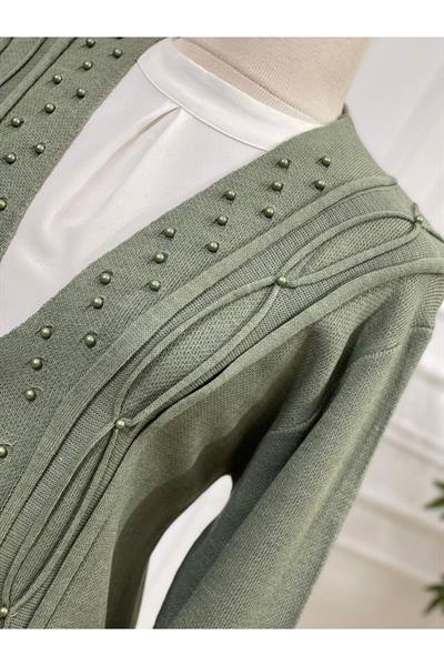 İnci Detaylı Hırka 154 Yeşil