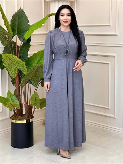 İnci Kolye Çilek Kumaş Elbise 1758 t-24 Gri