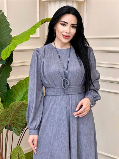 İnci Kolye Çilek Kumaş Elbise 1758 t-24 Gri