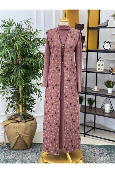 İri Puantiye Yelekli Anne Elbise 3820 Purdra