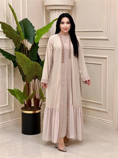 İşleme Detay Abaya Elbise 5109 T-24 Bej