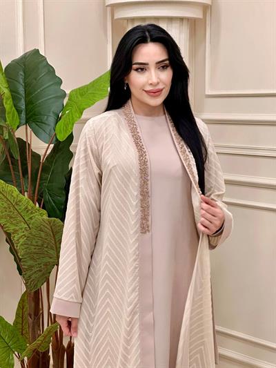 İşleme Detay Abaya Elbise 5109 T-24 Bej